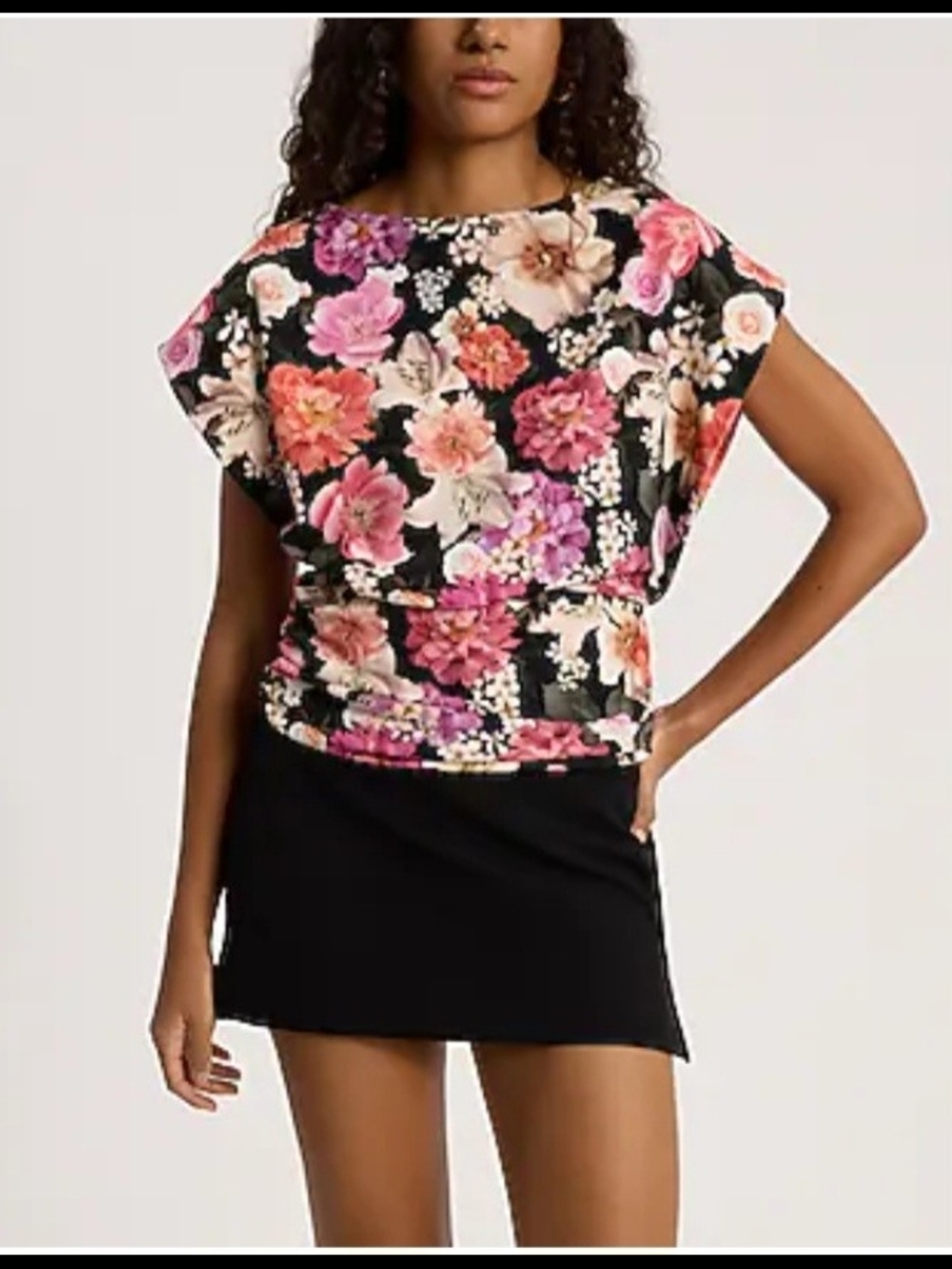 Express- Floral Banded Bottom Short Sleeve Tee